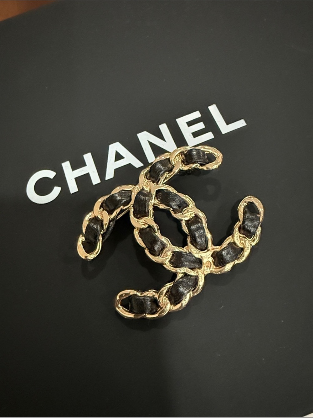 Upcycled CC Gold and Black Chain-Trim CC Pin